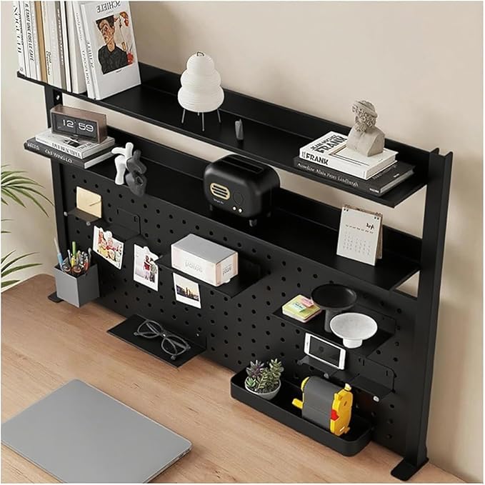 Clamp on Desk Organizer Shelf, Desk Extender with Pegboard, Gaming/Computer Desk Accessories with Shelf, Privacy Panel for Office, Clamp-on Desktop Shelving Syste (Black, Black, 47.0in/120cm)