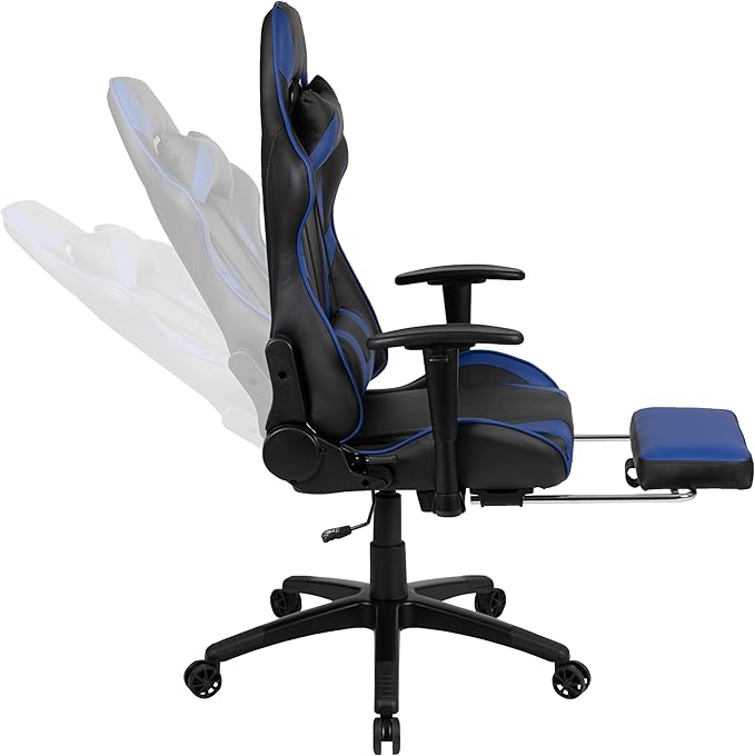 Flash Furniture Optis Black Gaming Desk and Blue Footrest Reclining Gaming Chair Set with Cup Holder, Headphone Hook & 2 Wire Management Holes