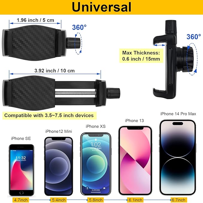 Mippko Wall Mount Phone Stand for Car/Desk/Boat/Desk/Vehicles Dashboard,360° Adjustable Aluminum Alloy Mount 10 inch Arm Holder,Compatible with 3.5~7.5" iPhone/HTC/LG/Huawei/Smartphones