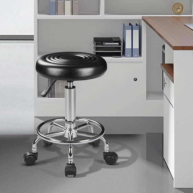 VECELO Home Office Desk Chair with Wheels | PU Leather Rolling Office Chair for Drafting, Salon, Spa(Black)