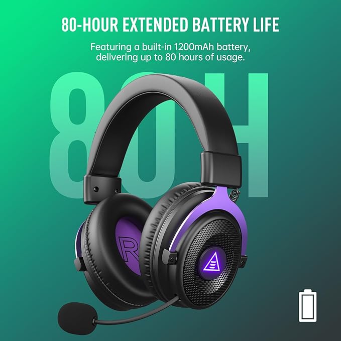 EKSA E900WT Wireless Gaming Headset for PC Ps5 Ps4, 2.4 Ghz USB&Type-C Gaming Headphones with Microphone, 30ms Latency, 80H Battery Bluetooth Headphones for Switch, Laptop, Mobile, Mac