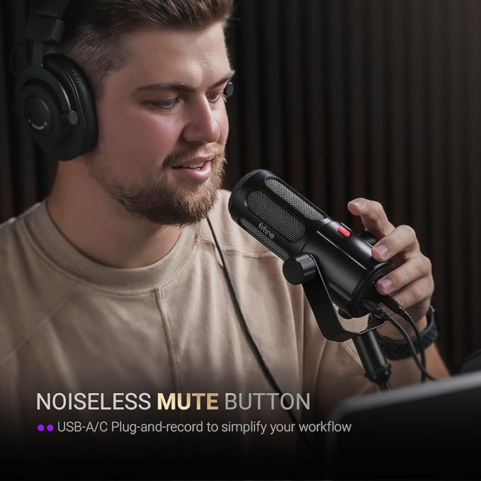 FIFINE Podcast Microphone, USB/XLR Vocal Dynamic Microphone for Streaming, Recording, Broadcast, Content Creator, Studio Microphone for PC with Mute Button, Headphone Monitoring-AmpliTank TANK6