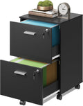 DEVAISE 2 Drawer File Cabinet, Mobile Printer Stand, Wood Filing-Cabinet fits A4 or Letter Size for Home Office, Black