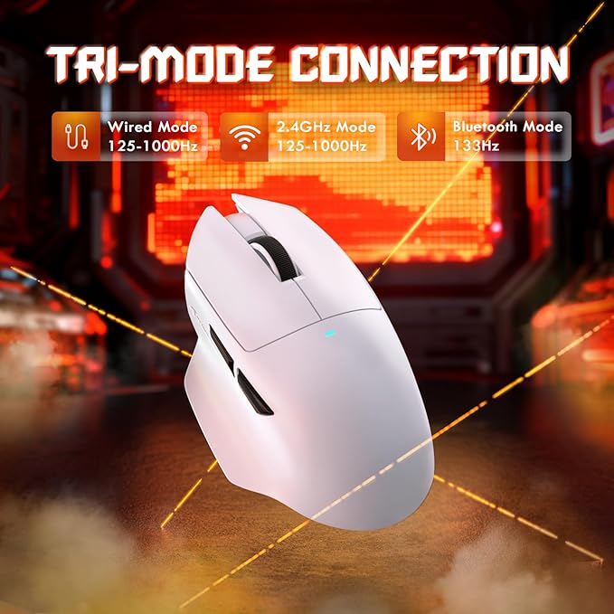 MAMBASNAKE×Attack Shark V6 65g Lightweight RGB Gaming Mouse with Magnetic Charging Dock, BT/2.4G Wireless/Wired 1K Polling Rate, 25K DPI, Programmable Mice for PC/Mac/Laptop(White)