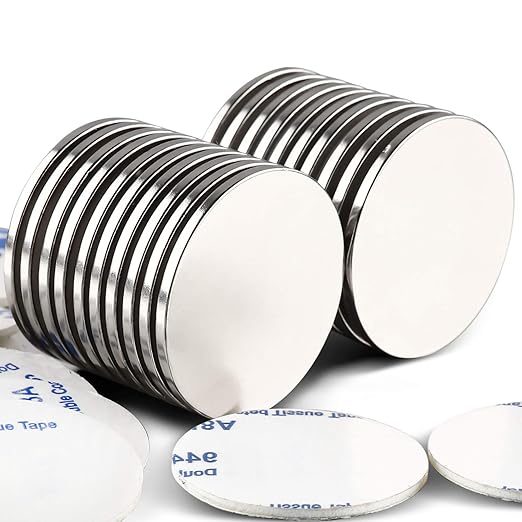 LOVIMAG Strong Neodymium Disc Magnets with Double-Sided Adhesive Powerful Rare Earth Magnets, Perfect for Fridge, DIY, Building, Scientific, Craft, and Office, 1.26 inch x 0.08 inch - Pack of 20