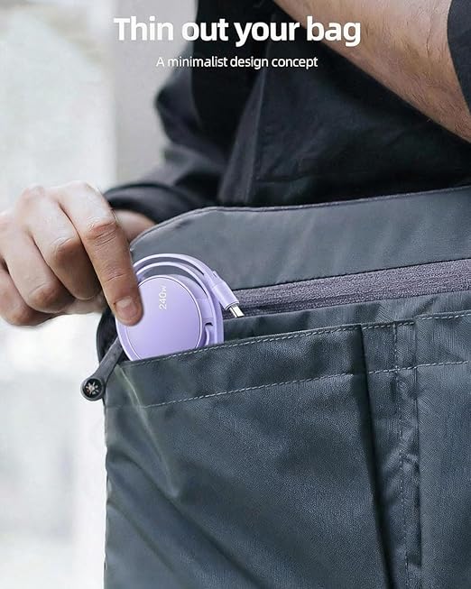 240W USB C to USB C Cable(Purple), Retractable USB c Cable Fast Charger, Short Type-C Charging Cord for iPhone 17/17 Air/16 Pro Max/15 Plus/Samsung Galaxy Z Flip 6 5 4/Google 10 Travelling Essentials