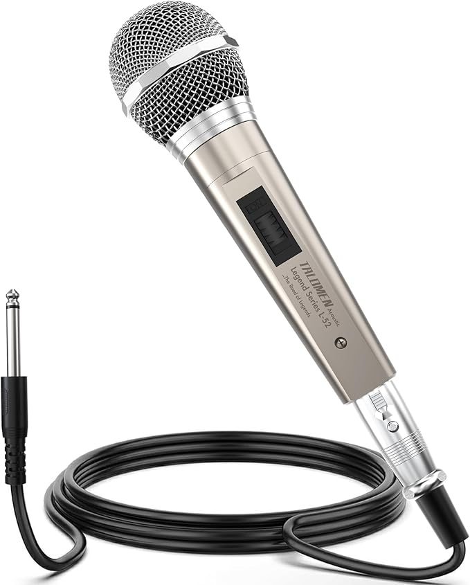 talomen Wired Microphone for Singing, Metal Female, ON/Off Switch, Professional Vocal Dynamic Mic with 20ft & 6.5ft XLR Audio Cable, Cardioid Studio Microfono for Podcasting and Recording, Gold-L52
