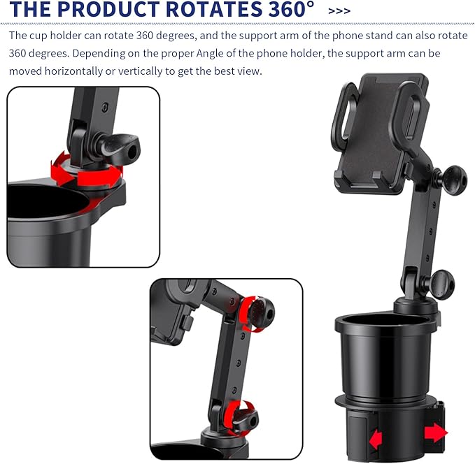 1 PC Mobile Phone Mount, Adjustable Cup Holder, Multifunctional Beverage Can Holder, Shockproof Automotive Kit, Non-Slip Vehicle Decoration, Universal for Most Cars, Trucks, SUVs (Black)