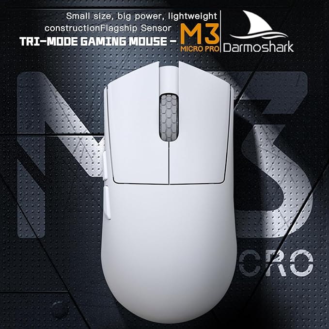 Darmoshark M3microPRO Mini Wireless Gaming Mouse,Tri-Mode 2.4G/USB-C/Bluetooth Mouse Up to 30000DPI,PAW3950 Optical Sensor Lightweight 43g,5 programmable Button,Computer Mouse for PC,Mac(White)