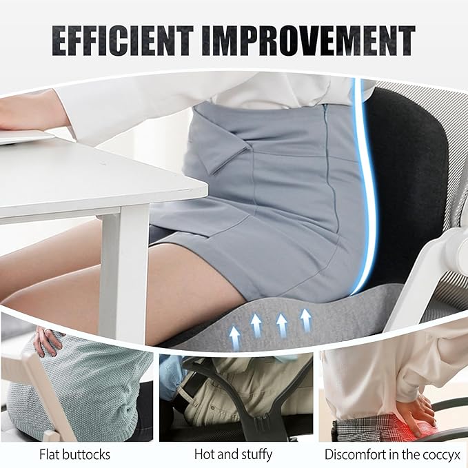 Back and Seat Cushion, Ergonomic Memory Foam Seat Cushion Lumbar Support Pillow for Office Chair, Car,Wheelchair,Home,Office (Light Gray)