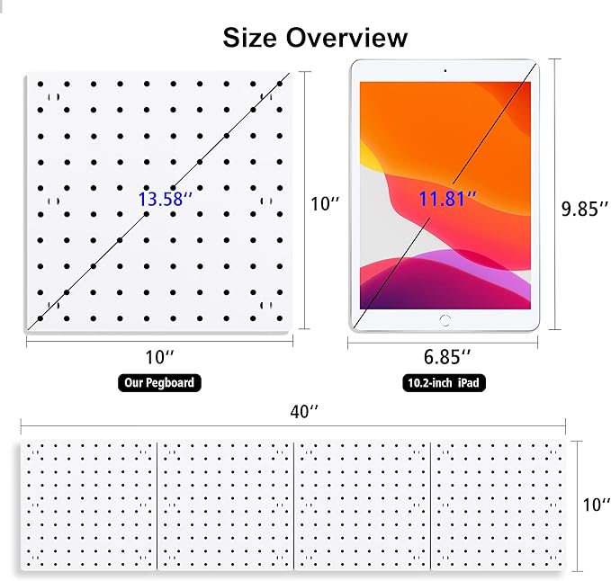Pegboards, Pegboard Wall Organizer Panels, Peg Boards for Wall, Craft Room, Kitchen, Garage, Living Room, Bathroom, and Study Room, Easy to Install (4Pcs)
