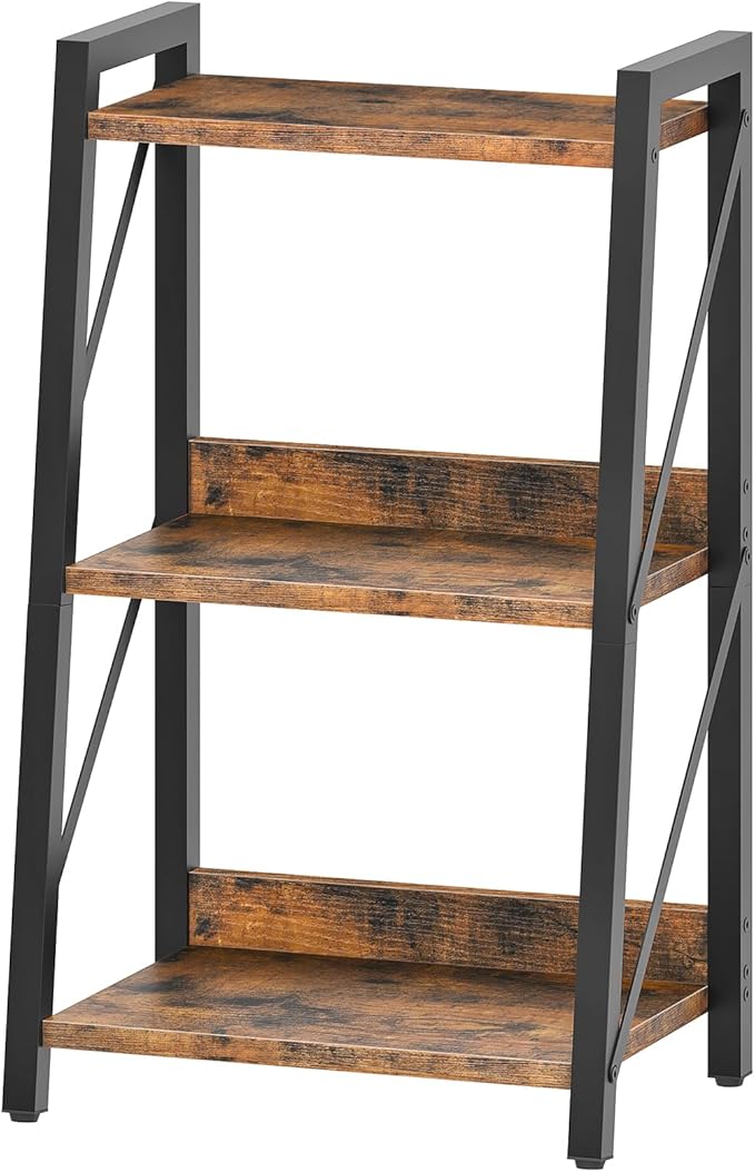 HOOBRO Ladder Shelf, 3-Tier Bookshelf, Corner Bookcase, Small Bookshelf with Metal Frame, for Living Room, Bedroom, Home Office, Kitchen, Rustic Brown and Black BF303CJ01
