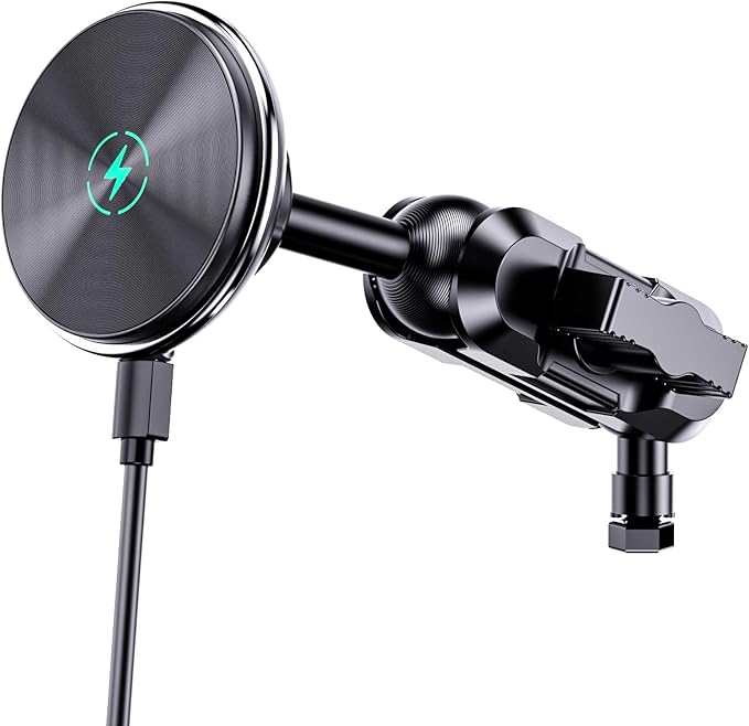 Kaishengyuan Dash Mount Wireless Charger Magnetic Holder with Metal Double Socket Arm & 360° Rotating Extension Mounting Arm & 0.98” Ballhead Compatible with All Smartphones
