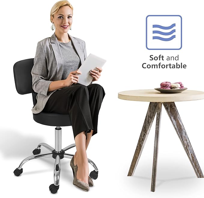 Nova Microdermabrasion Rolling Stool with Wheels Swivel Salon Stool Adjustable Drafting Tattoo Office Chair for Massage Bar Kitchen Spa Shop with Thick Cushion