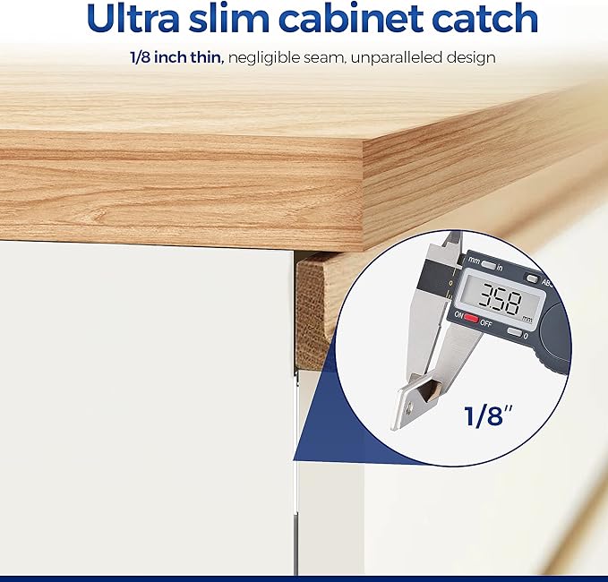 4 Pack Ultra Thin Cabinet Door Catch Stainless Steel Cabinet Magnetic Door Catch Cabinet Magnets Adhesive Drawer Latch Cabinet Magnetic Catch for Kitchen Closet Door Magnets Stick on Cupboard Wardrobe