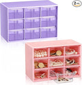 Wenqik 2 Pcs Mini Storage Drawers Teacher Toolbox Organizer with 9 Clear Drawers Small Plastic Desktop Teacher Desk Craft Organizer for Classroom Office 7" x 3. 9" x 4. 7" (Purple, Pink)