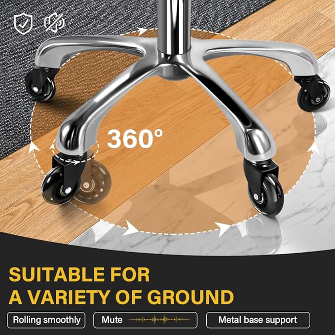 WKWKER Heavy Duty Rolling Stool with Wheels Hydraulic Swivel Adjustable Rolling Stool Ergonomic Thick Leather Rectangle Seat Chair for Kitchen Drafting Lab Office Salon Message Counter – Black