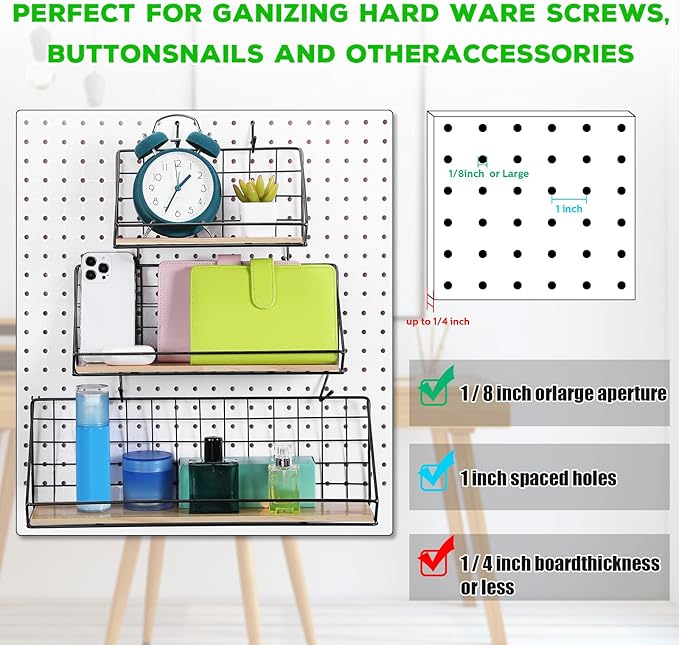 Roowest 3 Sets Metal Pegboard Shelves with Steel Peg Board Brackets and Hooks Wall Organizer Storage Display Tray Accessories for Craft Room Home Office Garage Nursery Workbench Kitchen(Black)