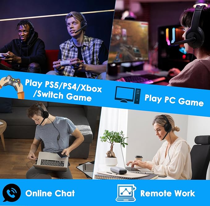 One Ear Gaming Headset with Mic (3.5mm) - Lightweight Single Ear Headset for PS5, PS4, Xbox, Switch, PC, Mac, iPad, Tablet - Includes USB-C & USB-A Adapters for Gaming, Remote Work & Business Calls