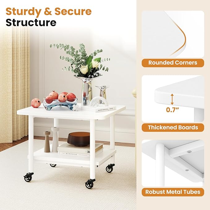 Giantex Under Desk Printer Stand, 2-Tier Mobile Printer Table with Storage Shelf, Lockable Wheels & Metal Frame, Rolling Printer Cart Holder, Storage Rack for Home Office Scanner Fax Machine (White)