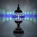 GOGERS Turkish Moroccan Table Lamp Lantern with Handmade Mosaic Glass Lampshade Tiffany Style Bohemian Stained Glass Decorative Desk Lamps Bedside Night Lights for Bedroom (Multiple Blues)