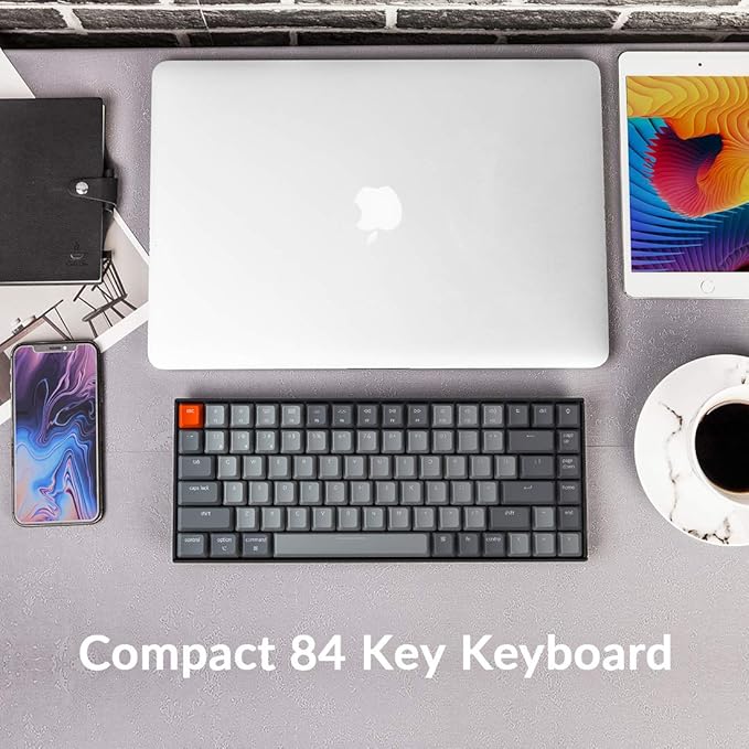 Keychron K2 75% Layout RGB Bluetooth Wireless Mechanical Keyboard with Keychron Super Red Switch/Anti Ghosting/N-Key Rollover, Compact 84 Keys USB Wired Gaming Keyboard for Mac Windows-Version 2