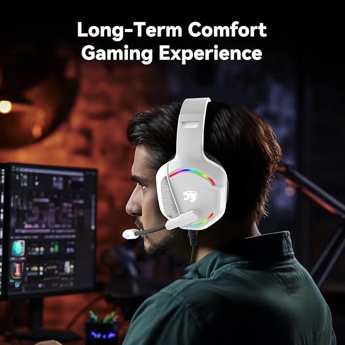 7.1 Gaming Headset with Microphone for Pc, Xbox One Series X/s, Ps4, Ps5, Switch, Stereo Wired Noise Cancelling Over-Ear Headphones with Mic, RGB, for Computer, Laptop, Mac, Nintendo (White Pro)