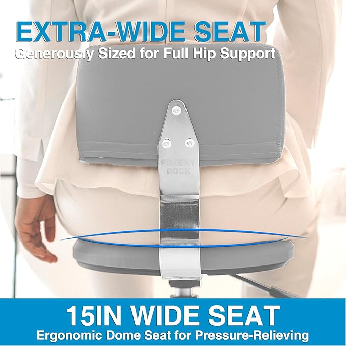 Rolling Stool Chair with Wheels, Office Drafting Chair with Back Support, Height Adjustable Standing Desk Stool with PU Leather Cushion for Home Office Kitchen Vanity Salon Garage Tattoo Dentist(Grey)