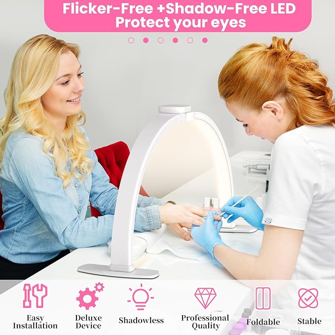 Nail Half Moon Light: Professional 29in Stable Moonlight with Phone Holder, 3 Light Color Modes/10 Brightness Adjustable for Salon & Home Manicure Station(White,Large)