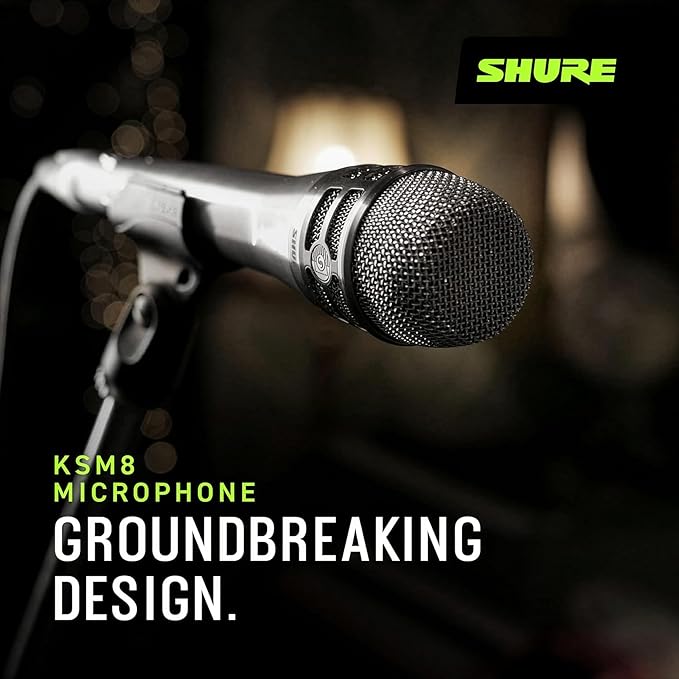 Shure KSM8 Dualdyne Dynamic Vocal Microphone – Dual-Diaphragm Cardioid Mic for Live Performance, Studio Recording & Broadcasting, Brushed Nickel