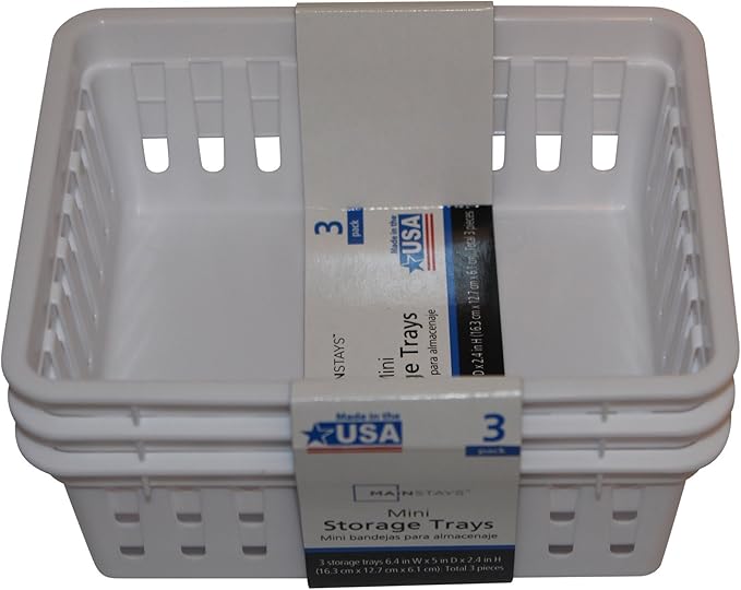 Mini Storage Trays Bin Bundle- Basic Square 3pk, Slim Plastic Storage Trays Basket 3pks, Rectangular 2pk -White