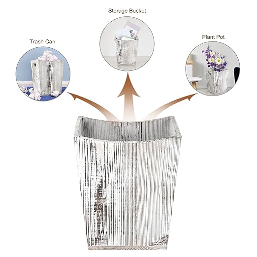 ETELI Wood Wastebasket Small Trash Can Rustic Wooden Garbage Storage Trash Can with Double Handles for Bedroom Office Bathroom (Rustic Grey)
