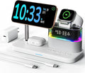 5 in 1 Wireless Charging Station for Apple,Magnetic Charger with Alarm Clock Night Light for Multiple Devices,Nightstand Charging Station Compatible with iPhone 17/16/15/14/13/12,Apple Watch,Air-Pods
