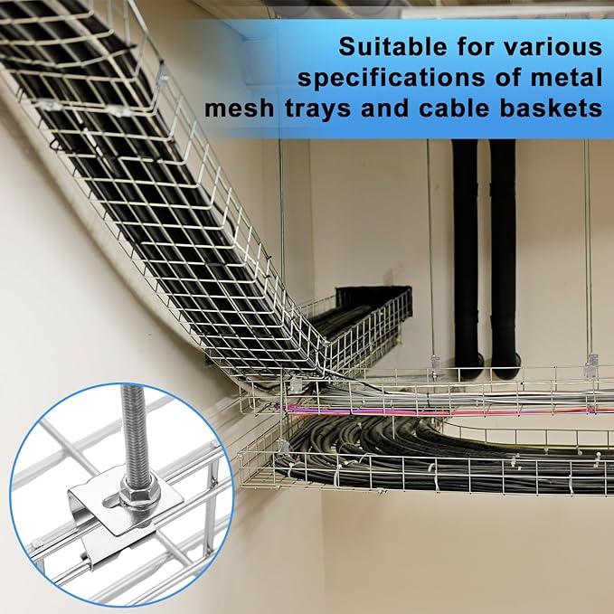 Shimeyao 10 Pcs Wire Mesh Cable Tray Ceiling Hanging Hook, Basket Tray Ceiling Support Hang Bracket, Galvanized Steel Hanging Hook for Network, Fiber Optic, Cabling Accessory