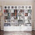 TUSY 85.5 Inch Tall Bookshelf with Doors - 7 Tier Bookcase with Glass Doors and Drawer, 23.6" Wide Storage Cabinet with Open Shelves for Living Room, White Book Shelf for Home Office, Study (BBBB)