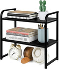 Desktop Shelf Organizer 2-Tier Office Desk Shelf for Top of Desk Wood & Metal Bookshelf Supplies Storage Rack (Black)