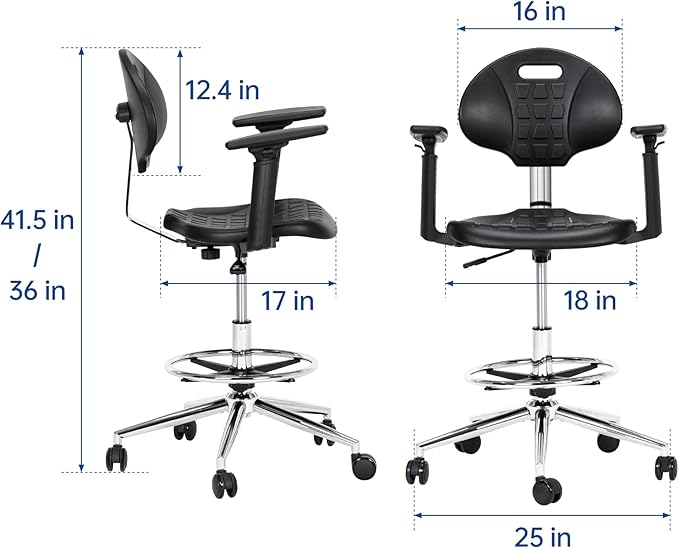 Frassie Polyurethane Lab Stool Chair with Armrest, Task Rolling Chair for Laboratory and Cleanroom
