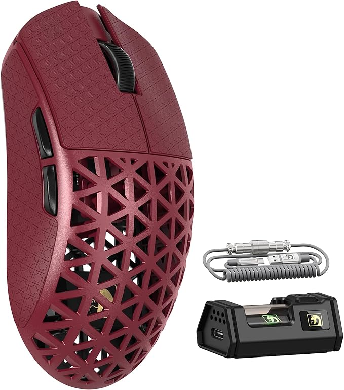 MAMBASNAKE M5 Ultra Carbon Fiber 8000Hz Wireless Gaming Mouse, 39g Superlight, 42000DPI, PAW3950MAX Sensor, Nordic 52840 MCU Chip, Bluetooth/2.4G/USB-C Wired Mice with Coiled Cable for PC/Mac (White)