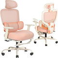 Ergonomic Office Chair with Footrest, Mesh Desk Chair with Adjustable Headrest & Armrests & Dynamic Floating Wing Lumbar Support, High Back Computer Chair for Home Office, BIFMA Certified, Pink