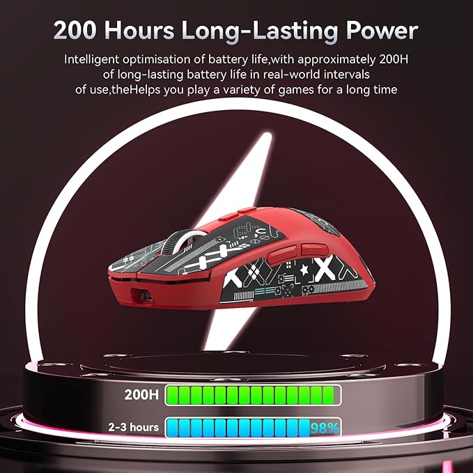 ATTACK SHARK X6 Lightweight Wireless Gaming Mouse with RGB Backlight Charging Base,Tri-Mode Wired/2.4GHz/BT5.2,26K DPI, PAW3395 Optical Sensor,HUANO Switch,5programmable Buttons,PC/Mac(Red+Sticker)