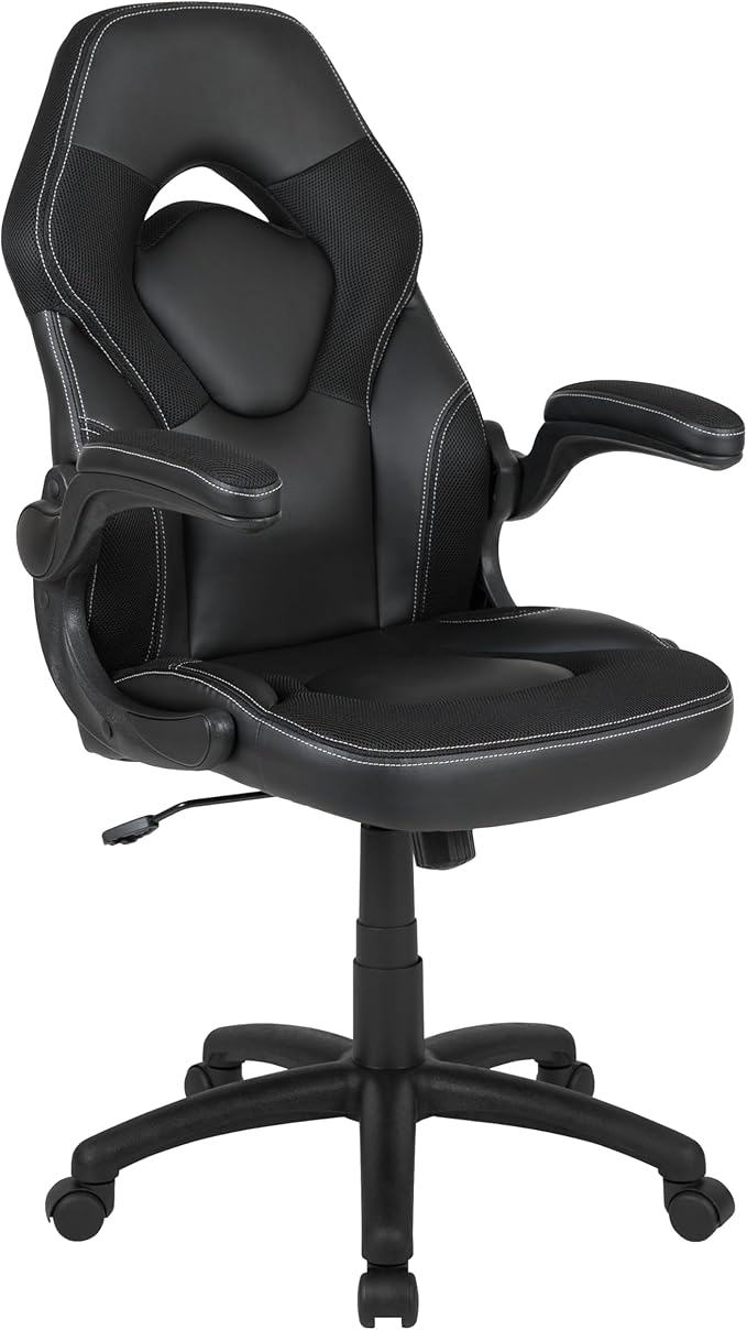 Flash Furniture Gaming Desk and Black Racing Chair Set/Cup Holder/Headphone Hook/Removable Mouse Pad Top - 2 Wire Management Holes