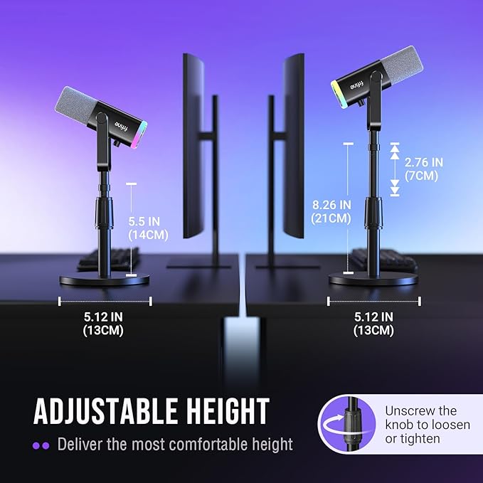 FIFINE Studio XLR Dynamic Microphone with Desktop Mic Stand Kit, XLR/USB Podcast Microphone with Quick Mute,Gain Knob, Heavy-Duty Metal Adjustable Table Stand for Streaming Recording-K688W+BS1