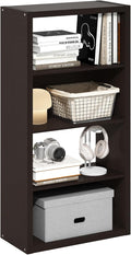 Furinno Viola Book Shelf, 4-Tier Bookshelf, Extra Thick Frame Bookcase with Open Shelf, Open Back Design, 11.3" x 23.2" x 45.4", for Living Room, Bedroom, Home Office, Black Dark Oak