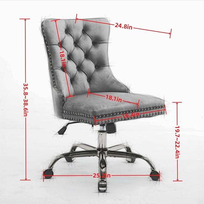 Goujxcy Desk Chair, Modern Chenille Upholstered Tufted Button Home Office Chair, 360° Swivel Armless Desk Chairs, 120°Rocking Ergonomic Computer Task Vanity Chairs, Orange