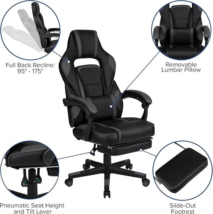 Flash Furniture Black Gaming Desk with Cup Holder/Headphone Hook/2 Wire Management Holes & Black Reclining Back/Arms Gaming Chair with Footrest
