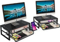 Ekisemio 2 Pack Desk Organizer and Accessories, 2-Tier Metal Computer Monitor Stand Riser with Drawer, Desk Accessories & Workspace Organizers for Home Office Supplies, Black