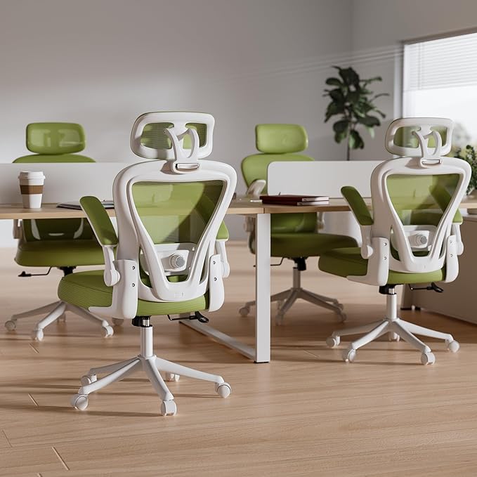 SeekFancy Ergonomic Office Chair M903, Computer Desk Chair with Wheels, High Back Mesh Office Chair with Adjustable Lumbar Support, Headrest, Flip-Up Armrests, Green
