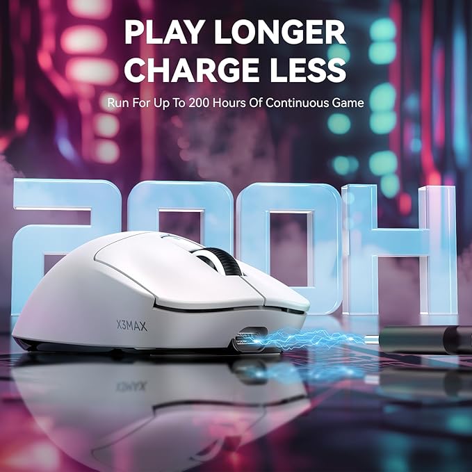 MANBASNAKE Attack Shark X3MAX 49g Wireless Supelight Mouse, BT/2.4G Wireless/Wired Gaming Mouse, PAW3950 42K DPI Optical Sensor, 200h Battery, Programmable Mouse for PC/Mac (White)