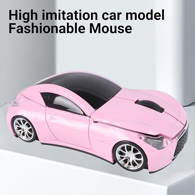 elec Space Wireless Mini Mouse with Case - Cute Sports Car Shape, Lightweight & Portable, 10m Range, Plug and Play (Pink)