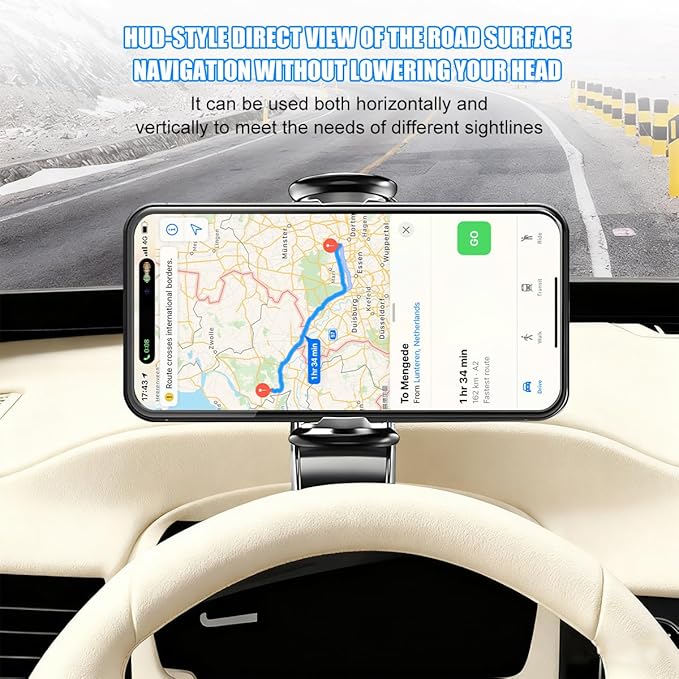 Zpana Car Dashboard Phone Holder, 360° Rotation Clip-on Vehicle Dash Cellphone Stand with Parking Number Plate, Auto Sun Visor & Rear View Mirror Mobile Phone Mount, Fits Most Smartphones